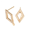 Brass Micro Pave Clear Cubic Zirconia Rhombus Stud Earring Findings KK-Z133-02G-03-2