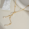Nutural White Shell Moon Pendant 304 Stainless Steel Chain Necklaces with Natural Freshwater Pearl Tassel GK3371-3
