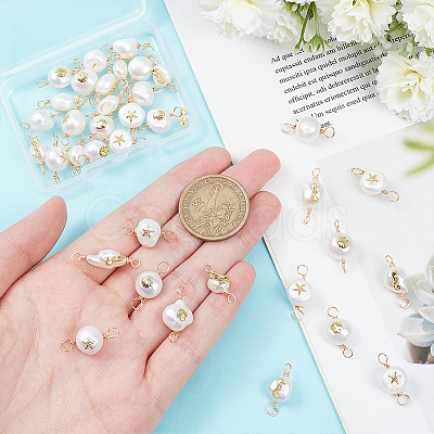 36Pcs 3 Styles Grade AA Natural Cultured Freshwater Pearl Connector Charms with Golden Tone Alloy Slices FIND-BC0004-55-1