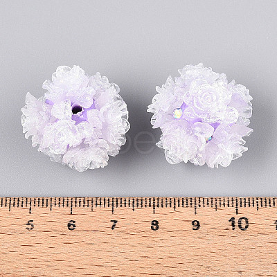 Polymer Clay Rhinestone Beads with Embossed Resin Roses RESI-T059-01A-1