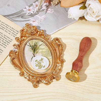 Brass Wax Seal Stamp with Wood Handle AJEW-WH0412-0285-1