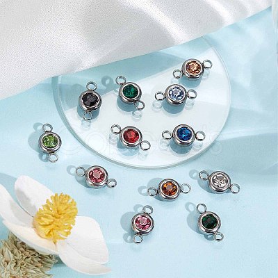 24Pcs 12 Colors 304 Stainless Steel Rhinestone Connector Charms STAS-SC0004-34-1