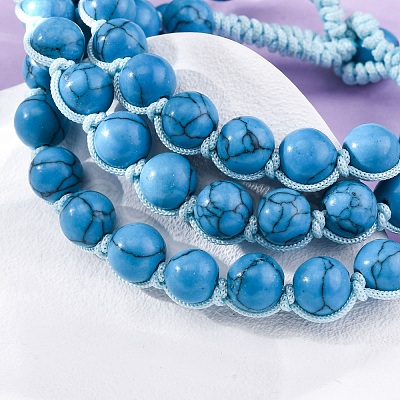Synthetic Turquoise Round Beaded Multi-strand Bracelets for Men Women BJEW-G743-02F-1