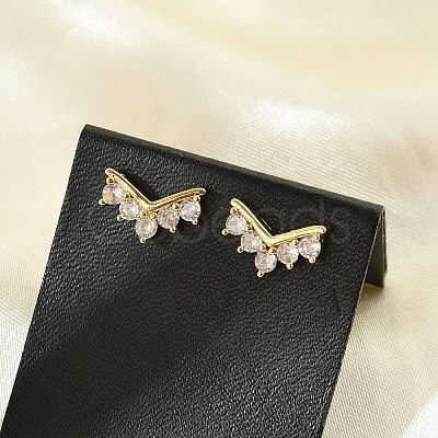 Brass Micro Pave Clear Cubic Zirconia Stud Earrings EJEW-R016-26G-06-1