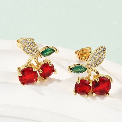 Brass Pave Cubic Zirconia Stud Earrings for Women EJEW-A126-03G-1