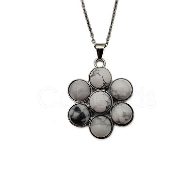 Natural Black Silk Stone/Netstone Flower Pendant Necklaces FO7861-3-1