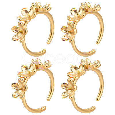 4Pcs 304 Stainless Steel Flower Open Cuff Ring Findings STAS-ME0003-07-1