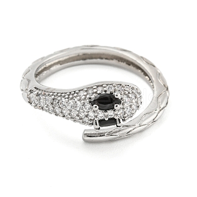 304 Stainless Steel Cubic Zirconia Open Cuff Ring for Women RJEW-S406-05P-02-1
