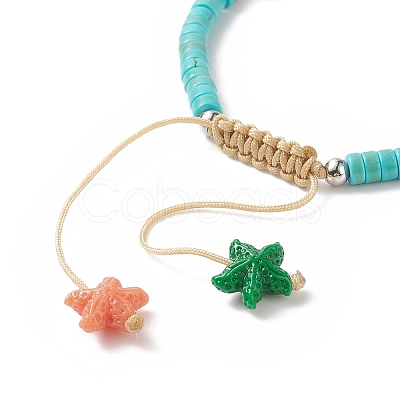 Dyed Synthetic Turquoise(Dyed) Heishi Beaded Bracelets with Dyed Synthetic Coral Starfish BJEW-JB09194-01-1