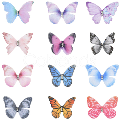 60Pcs 12 Colors  Polyester Butterfly Ornament Accessories FIND-SP0004-59-1