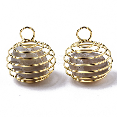 Iron Wrap-around Spiral Bead Cage Pendants IFIN-R239-08G-1