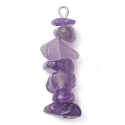 Gradient Color Natural Lavender Amethyst & Natural Blue Lace Agate Chip Beaded Pendants PALLOY-JF02791-03-1