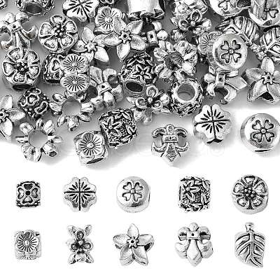 60Pcs 10 Styles Tibetan Style Alloy European Beads TIBE-CJ0001-26-1