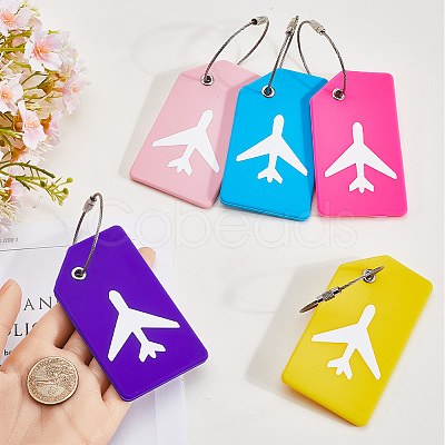 5Pcs 5 Colors Rectangle with Airplane Pattern Silicone Luggage Tag DIY-SP0002-77B-1