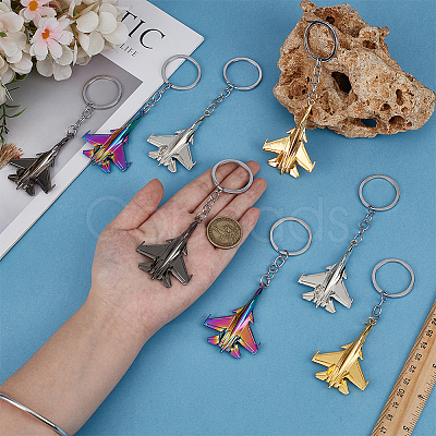 8Pcs 4 Colors Airplane Zinc Alloy Keychains KEYC-FG0001-23-1