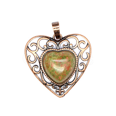 Retro Hollow Natural Unakite Pendants PW-WGAB5DC-18-1