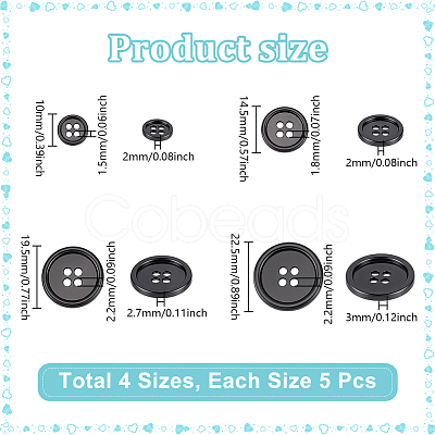 20Pcs 4 Styles 4-Hole Zinc Alloy Buttons BUTT-NB0002-12B-1