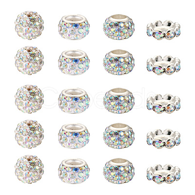 Cheriswelry 100Pcs 4 Styles Pave Disco Ball Beads RB-CW0001-01-1