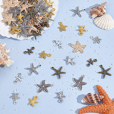 80Pcs 10 Styles DIY Starfish Tibetan Style Alloy Pendants & Links Connector Charms Findings Kits FIND-HY0004-63-1