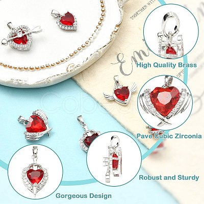 6Pcs 6 Styles Brass Pave Cubic Zirconia Pendants KK-CJ0014-15-1