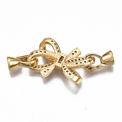 Brass Micro Pave Clear Cubic Zirconia Fold Over Clasps X-KK-T063-104G-NF-1
