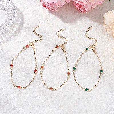 3Pcs Natural Malaysia Jade Rondelle Beads Link Bracelets BJEW-JB12655-1