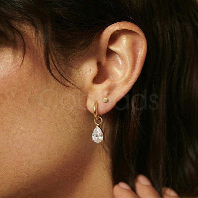 304 Stainless Steel Pave Cubic Zirconia Hoop Dangle Earrings for Women EU1593-1-1
