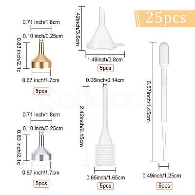 Gorgecraft 25Pcs 5 Style Aluminum Funnels AJEW-GF0005-68-1