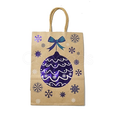Christmas Theme Blue Printed Kraft Paper Tote Bags with Handles ABAG-B006-04A-1