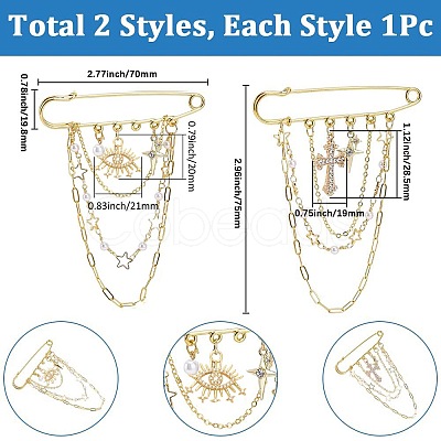 2Pcs 2 Styles Steel Brooches JEWB-BM0001-01G-1