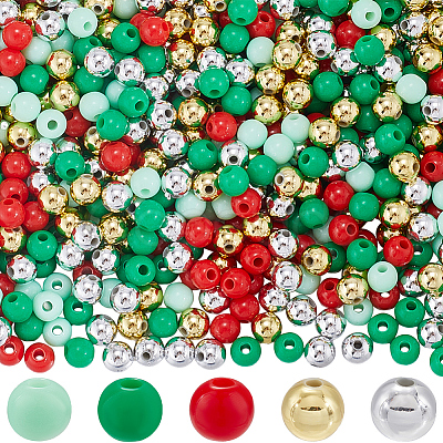 Christmas Theme 1500Pcs 5 Colors Opaque Acrylic Beads MACR-SP0001-01A-01-1