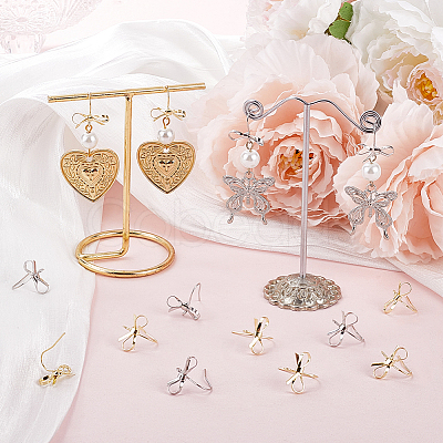 20Pcs 2 Colors Bowknot Brass Earring Hooks KK-BBC0014-43-1