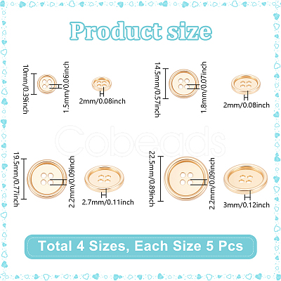 20Pcs 4 Styles 4-Hole Zinc Alloy Buttons BUTT-NB0002-12KCG-1