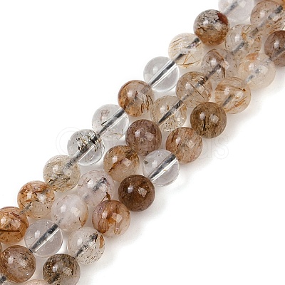 Natural Black Gold Rutilated Quartz Beads Strands G-H093-B03-6mm-1