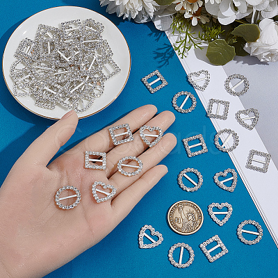 60Pcs 3 Styles Alloy Rhinestone Slider Buckles FIND-CY0001-92-1