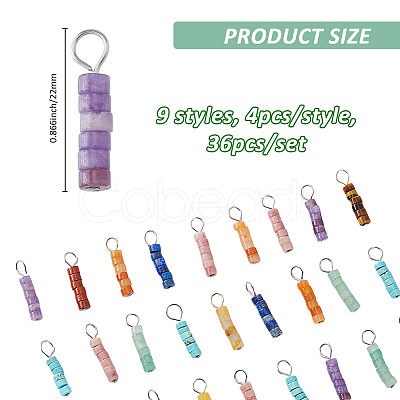 36Pcs 9 Styles Natural Gemstone Heishi Beaded Pendants PALLOY-FH00062-1