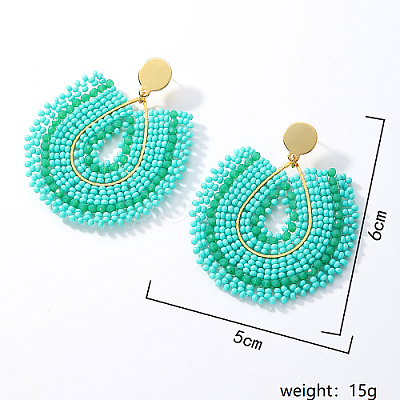 Bohemian Style Fan Glass Seed Beaded Dangle Stud Earrings for Women LS3119-3-1
