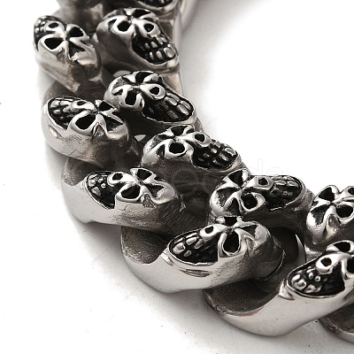 304 Stainless Steel Skull Cuban Link Chain Bracelets for Women Men BJEW-Q341-06E-AS-1