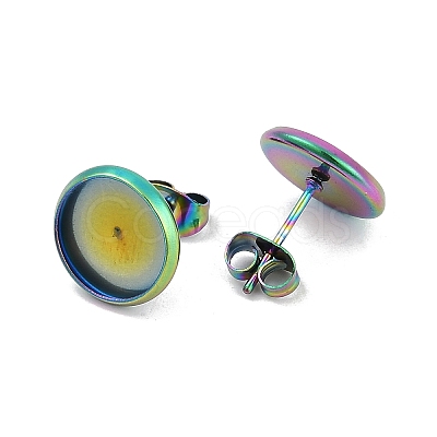 Flat Round 304 Stainless Steel Stud Earring Settings Ion Plating(IP) STAS-I323-18mm-RC-1