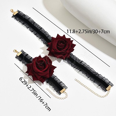 Cloth Rose Lace Choker Necklaces & Bracelets Sets FS-WG6DFA9-01-1