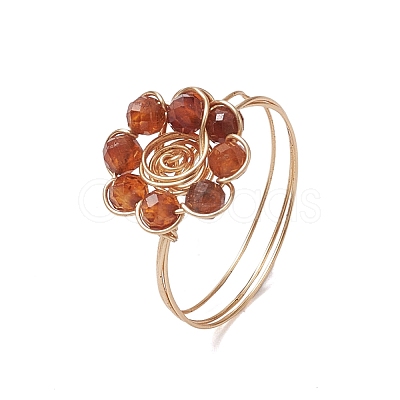 Flower Natural Gemstone Rings RJEW-JR00730-1