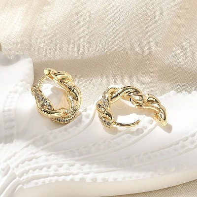 Brass Clear Cubic Zirconia Hoop Earrings EJEW-Q014-29G-1
