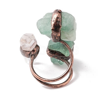 Natural Fluorite & Quartz Crystal Irregular Nugget Open Cuff Ring RJEW-I082-07R-03-1