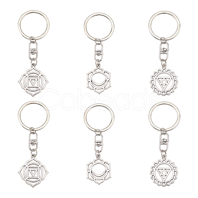 6Pcs 3 Style Chakra Alloy Symbol Pendant Keychains KEYC-FG0001-14-1