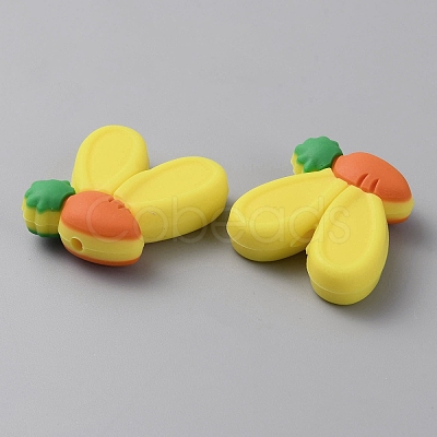 Rabbit Ears with Carrot Food Grade Eco-Friendly Silicone Focal Beads SIL-SZC0003-05H-1
