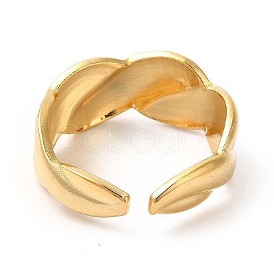 Ion Plating(IP) 304 Stainless Steel Twist Rope Shape Open Cuff Ring for Women RJEW-E063-06G-1