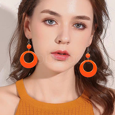 6 Pairs 6 Colors Donut Resin Dangle Earrings with Iron Pins for Women EJEW-AN0004-14-1