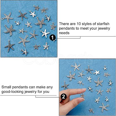 Tibetan Style Alloy Starfish/Sea Stars Shape Pendants TIBEP-PH0001-14AS-RS-1
