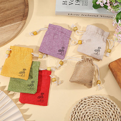24Pcs 6 Colors Flower Printed Cloth Drawstring Bags ABAG-CA0001-22A-1