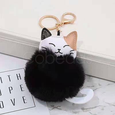 Faux Fur White Cat Pendant Keychain ANIM-PW0002-21B-1